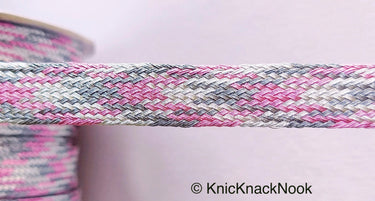 Pink / Silver / Light Pink And Grey Thread Lace Trim, Basket Weave, Friendship Bracelet